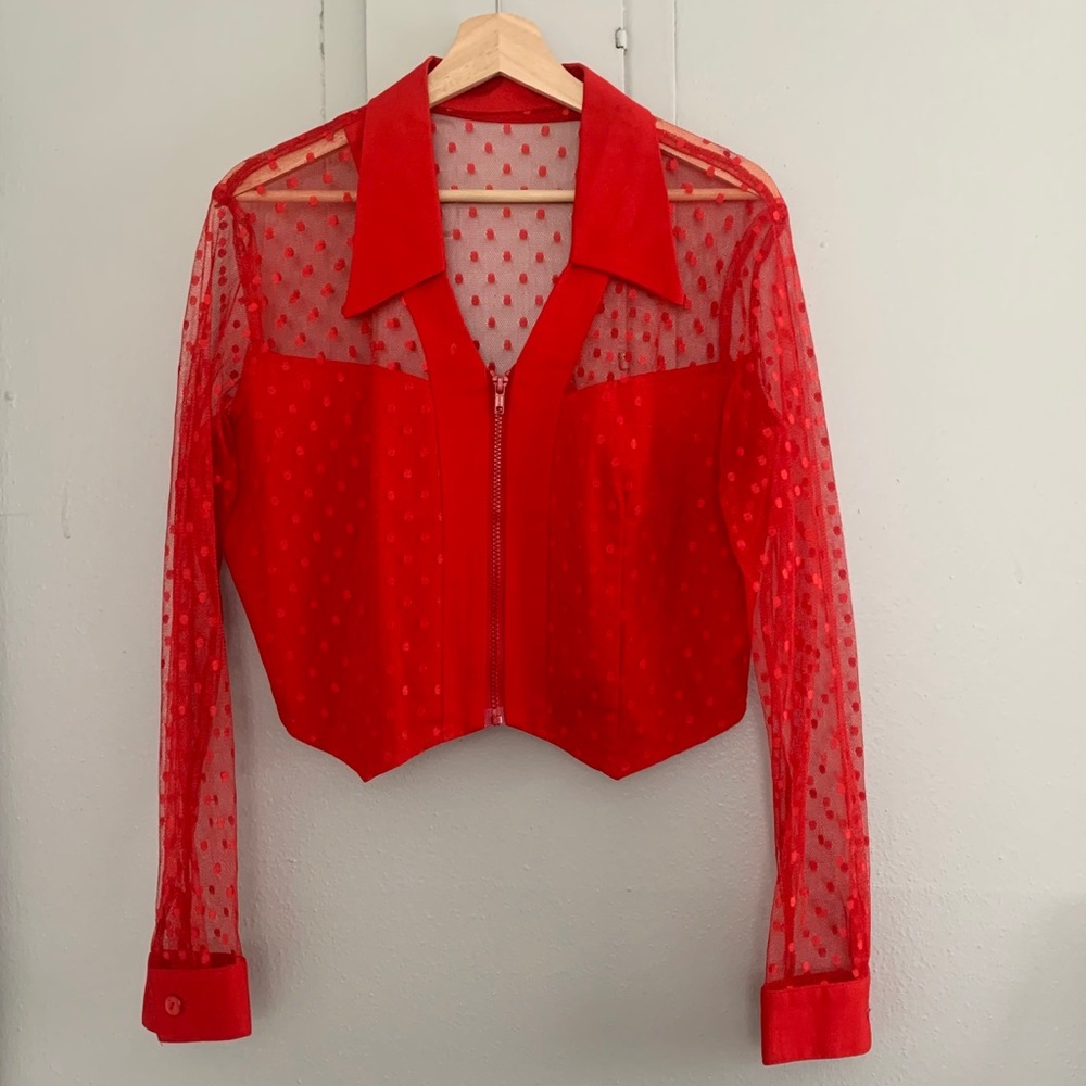 Vintage 90s bright red western corset style top